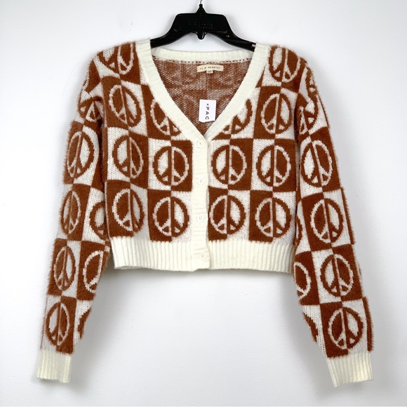 La Hearts Sweaters - NEW peace sign cardigan by LA Hearts from Pacsun brown & cream very soft xs